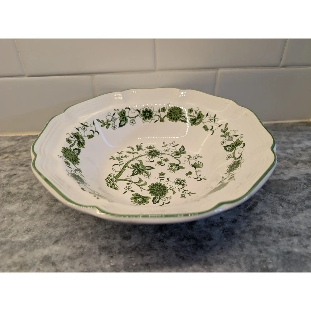Transferware‎ Green & White Floral Round Vegetable Serving Bowl Korea 8